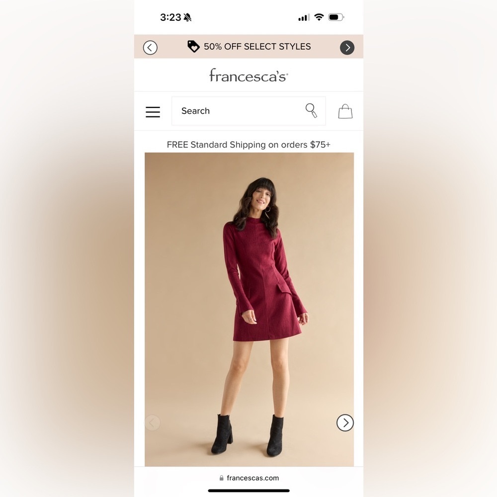 Francesca’s Nicole Mock Neck Mini Dress- Elegant Burgundy Long-Sleeve Dress